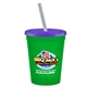 a green cup & translucent violet lid & frost straw 16 oz stadium tumbler cup with lid straw - digital
