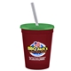 a maroon cup & translucent green lid & frost straw 16 oz stadium tumbler cup with lid straw - digital