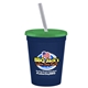 a navy blue cup & translucent green lid & frost straw 16 oz stadium tumbler cup with lid straw - digital