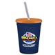 a navy blue cup & translucent orange lid & frost straw 16 oz stadium tumbler cup with lid straw - digital