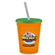 a orange cup & translucent green lid & frost straw 16 oz stadium tumbler cup with lid straw - digital