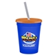 a royal blue cup & translucent orange lid & frost straw 16 oz stadium tumbler cup with lid straw - digital