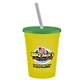 a yellow cup & translucent green lid & frost straw 16 oz stadium tumbler cup with lid straw - digital