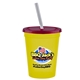 a yellow cup & translucent red lid & frost straw 16 oz stadium tumbler cup with lid straw - digital