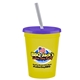 a yellow cup & translucent violet lid & frost straw 16 oz stadium tumbler cup with lid straw - digital