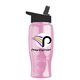 a black lid & transparent pink bottle poly - pure - 27 oz transparent bottle with flip straw lid and digital imprint