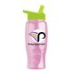 a lime green lid & transparent pink bottle poly - pure - 27 oz transparent bottle with flip straw lid and digital imprint