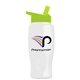 a lime green lid & white bottle poly - pure - 27 oz transparent bottle with flip straw lid and digital imprint