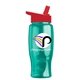 a red lid & transparent teal bottle poly - pure - 27 oz transparent bottle with flip straw lid and digital imprint