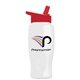 a red lid & white bottle poly - pure - 27 oz transparent bottle with flip straw lid and digital imprint