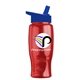 a royal blue lid & transparent red bottle poly - pure - 27 oz transparent bottle with flip straw lid and digital imprint