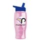 a royal blue lid & transparent pink bottle poly - pure - 27 oz transparent bottle with flip straw lid and digital imprint