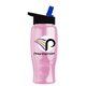 a black-with-blue-spout lid & transparent pink bottle poly - pure - 27 oz transparent bottle with flip straw lid and digital imprint