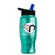 a black-with-blue-spout lid & transparent teal bottle poly - pure - 27 oz transparent bottle with flip straw lid and digital imprint