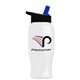 a black-with-blue-spout lid & white bottle poly - pure - 27 oz transparent bottle with flip straw lid and digital imprint