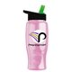 a black-with-green-spout lid & transparent pink bottle poly - pure - 27 oz transparent bottle with flip straw lid and digital imprint