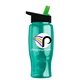 a black-with-green-spout lid & transparent teal bottle poly - pure - 27 oz transparent bottle with flip straw lid and digital imprint