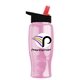 a black-with-red-spout lid & transparent pink bottle poly - pure - 27 oz transparent bottle with flip straw lid and digital imprint