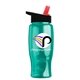 a black-with-red-spout lid & transparent teal bottle poly - pure - 27 oz transparent bottle with flip straw lid and digital imprint