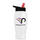 a black-with-red-spout lid & white bottle poly - pure - 27 oz transparent bottle with flip straw lid and digital imprint