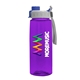 a gray with blue cap lid & transparent violet bottle the flair - 26 oz transparent tritan(tm) bottle with quick snap lid and digital imprint
