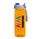 a gray with blue cap lid & transparent orange bottle the flair - 26 oz transparent tritan(tm) bottle with quick snap lid and digital imprint