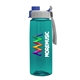 a gray with blue cap lid & transparent teal bottle the flair - 26 oz transparent tritan(tm) bottle with quick snap lid and digital imprint