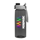 a gray with black cap lid & transparent smoke bottle the flair - 26 oz transparent tritan(tm) bottle with quick snap lid and digital imprint