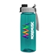 a gray with black cap lid & transparent teal bottle the flair - 26 oz transparent tritan(tm) bottle with quick snap lid and digital imprint
