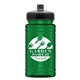 aerial view a black lid & transparent green bottle upcycle - mini 16 oz rpet sports bottle with push - pull lid, image 1 of 2