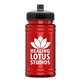 a black lid & transparent red bottle upcycle - mini 16 oz rpet sports bottle with push - pull lid