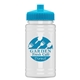 aerial view a cyan lid & eco white bottle upcycle - mini 16 oz rpet sports bottle with push - pull lid, image 1 of 2