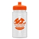 aerial view a orange lid & eco white bottle upcycle - mini 16 oz rpet sports bottle with push - pull lid, image 1 of 2