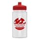 aerial view a red lid & eco white bottle upcycle - mini 16 oz rpet sports bottle with push - pull lid, image 1 of 2