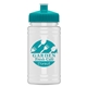aerial view a teal lid & eco white bottle upcycle - mini 16 oz rpet sports bottle with push - pull lid, image 1 of 2