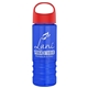 a red lid & transparent blue bottle salute - 24 oz bottle with oval crest lid