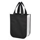 aerial view a black lola non - woven shopper tote bag with 100 rpet material, image 1 of 3