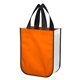 aerial view a orange lola non - woven shopper tote bag with 100 rpet material, image 1 of 3