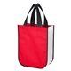 aerial view a red lola non - woven shopper tote bag with 100 rpet material, image 1 of 3