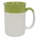 aerial view a white with lime green 13 oz speckled mug, image 1 of 2