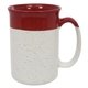 aerial view a white with red 13 oz speckled mug, image 1 of 2