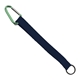 aerial view a navy lanyard & green carabiner 3/4 sewn polyester keychain with metal split - ring strap and carabiner, image 1 of 2