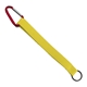 aerial view a yellow lanyard & red carabiner 3/4 sewn polyester keychain with metal split - ring strap and carabiner, image 1 of 2