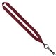 aerial view a burgundy 3/4 polyester lanyard with metal crimp swivel snap hook, image 1 of 2