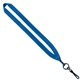 aerial view a electric blue 3/4 polyester lanyard with metal crimp swivel snap hook, image 1 of 2