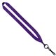 aerial view a purple 3/4 polyester lanyard with metal crimp swivel snap hook, image 1 of 2
