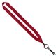 aerial view a red 3/4 polyester lanyard with metal crimp swivel snap hook, image 1 of 2