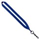 aerial view a royal blue 3/4 polyester lanyard with metal crimp swivel snap hook, image 1 of 2