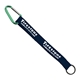 aerial view a navy lanyard & green carabiner 3/4 sewn polyester keychain with metal split - ring strap and carabiner, image 2 of 2