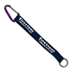 aerial view a navy lanyard & purple carabiner 3/4 sewn polyester keychain with metal split - ring strap and carabiner, image 2 of 2